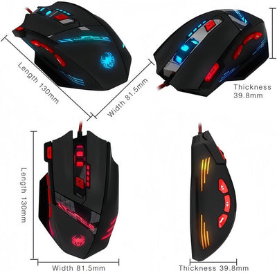 Souris de jeu Zelotes T90 9200 DPI, 8 boutons programmables, LED multimode, souris de jeu USB, réglage du poids pour les joueurs professionnels