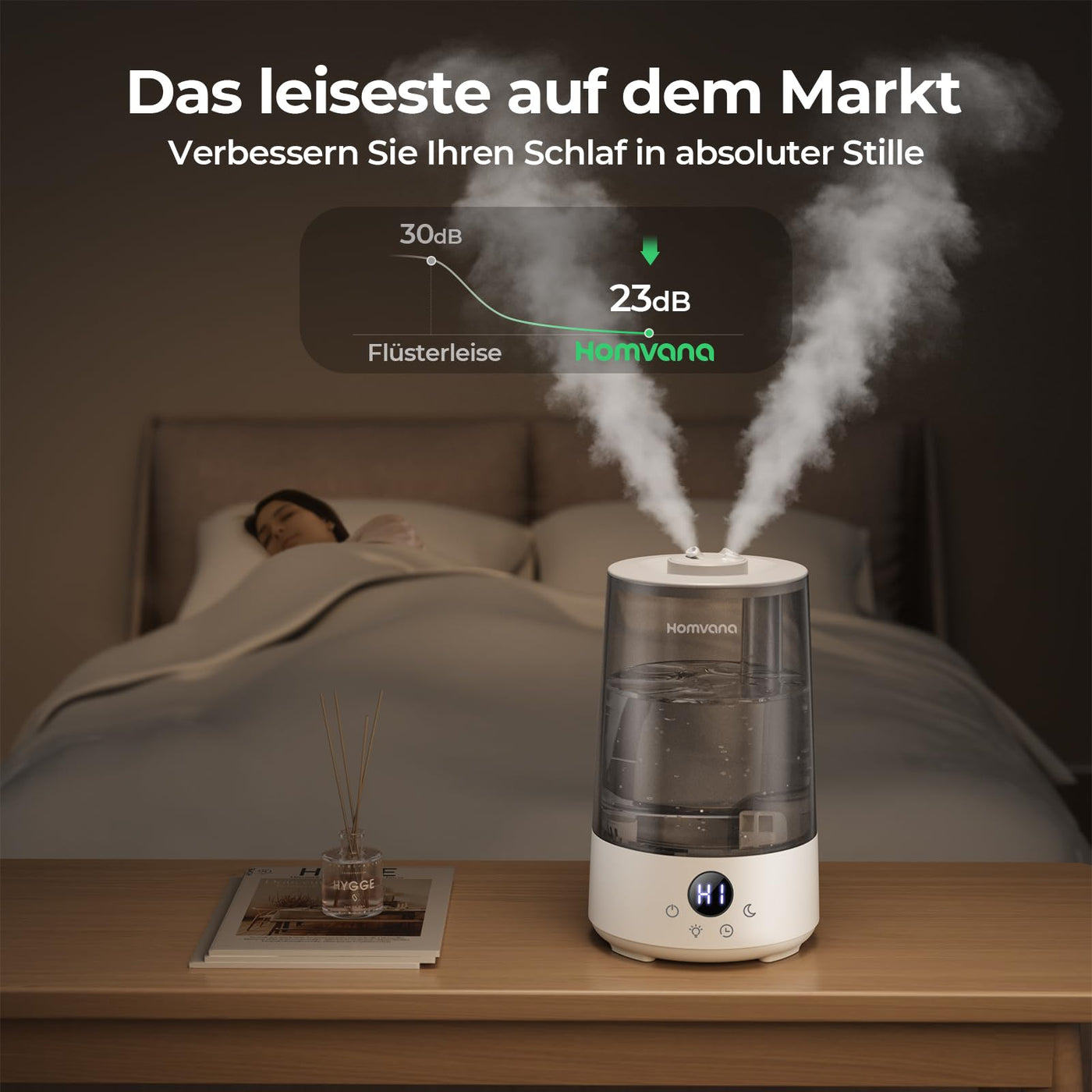 Homvana Luftbefeuchter Schlafzimmer Top-Fill, 3.6L 360°Cool Mist 34H Dauerhaft, Ruhig 16dB (SilentSpary Tech) Klein, Kinderzimmer Baby, BPA Free, Aromadiffusor für Pflanzen 7-Color Night Light