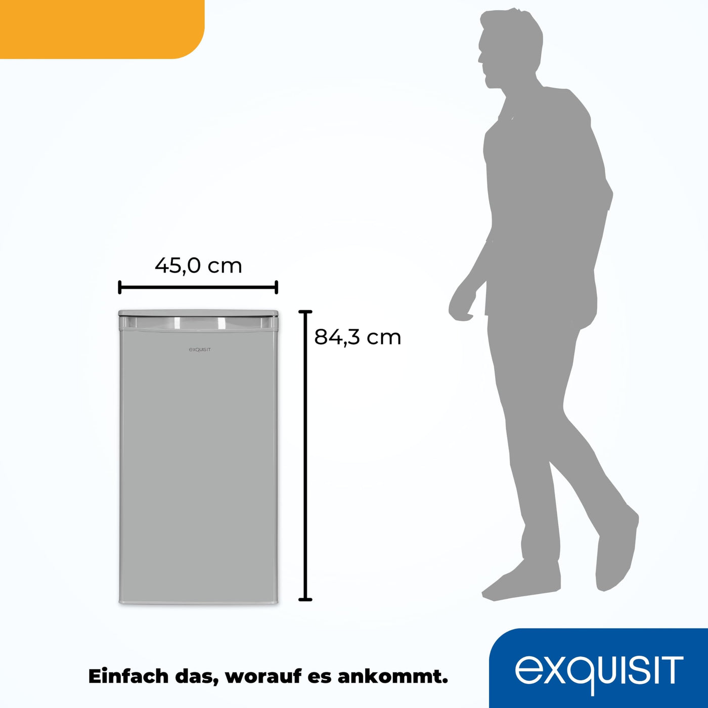 Exquisit Vollraumkühlschrank 75 Liter, Freistehend, Kühlschrank klein und kompakt, 45cm Breit, LED-Innenbeleuchtung, KS585-V-091E (Grau)