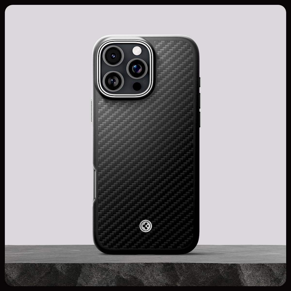 Spigen für iPhone 16 Pro Max Hülle [Kevlar 1500D Schutz] Enzo Aramid MagFit Aramidfaser Dünn Slim Stoßfest Schutzhülle Case Handyhülle Kompatibel mit MagSafe -Black Silver