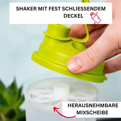 Westmark Dressingshaker "Mixery", 2Stk. – Große Shaker mit herausnehmbarer Mixscheibe und Messskala zum Zubereiten von Dressings und Shakes – Apfelgrün, 0,5 l