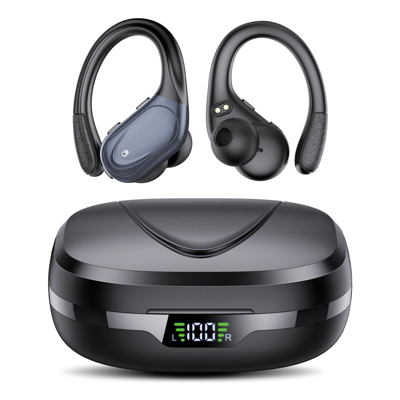 CASCHO Bluetooth Kopfhörer Sport, Kopfhörer Kabellos Bluetooth 5.3, 60 Std Kabellose Kopfhörer mit Tiefer Bass, In Ear Kopfhörer mit 4 ENC Klarer Mic, IPX7 wasserdichte Ohrhörer mit Ohrhaken Schwarz