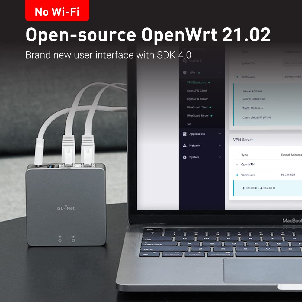 GL.iNet MT2500A (Brume 2) Mini-VPN-Sicherheitsgateway für Heimbüro und Remote-Arbeit, Hosting von VPN-Server und -Client, VPN-Kaskadierung, 2,5-G-WAN, *KEIN WLAN* (Gehäuse Aluminiumlegierung)