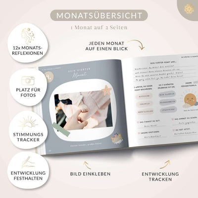 Lebenskompass Babyalbum Mein erstes Jahr "PURE" mit über 75 Stickern & Spruchkarte EXTRA - Ein Baby Buch zum Eintragen - Das Babytagebuch & Erinnerungsbuch für Mädchen & Jungen