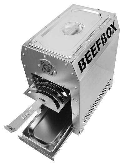 BEEFBOX PRO 2.0 | Elektro-Zündung | 850 Grad Oberhitze Grill | komplett Edelstahl | leicht zu reinigen | komplett demontierbar Silber