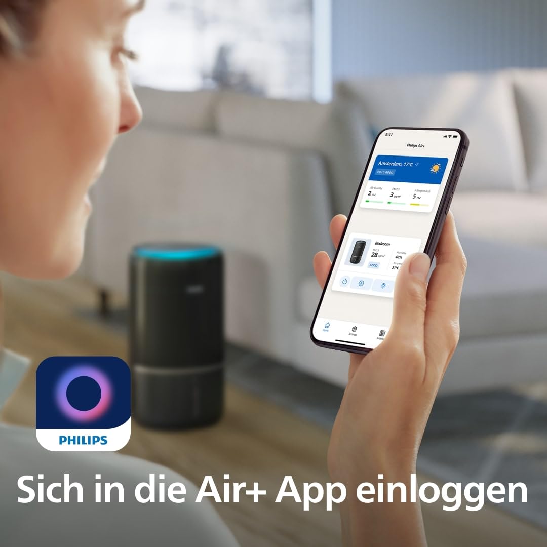 Philips 3400 Serie 2-in-1-Luftreiniger und -Luftbefeuchter, HEPA NanoProtect + Aktivkohlefilter, hygienische Luftbefeuchtung mit 650ml/h, CADR 300m³/h für 78 m² (AC3421/13)