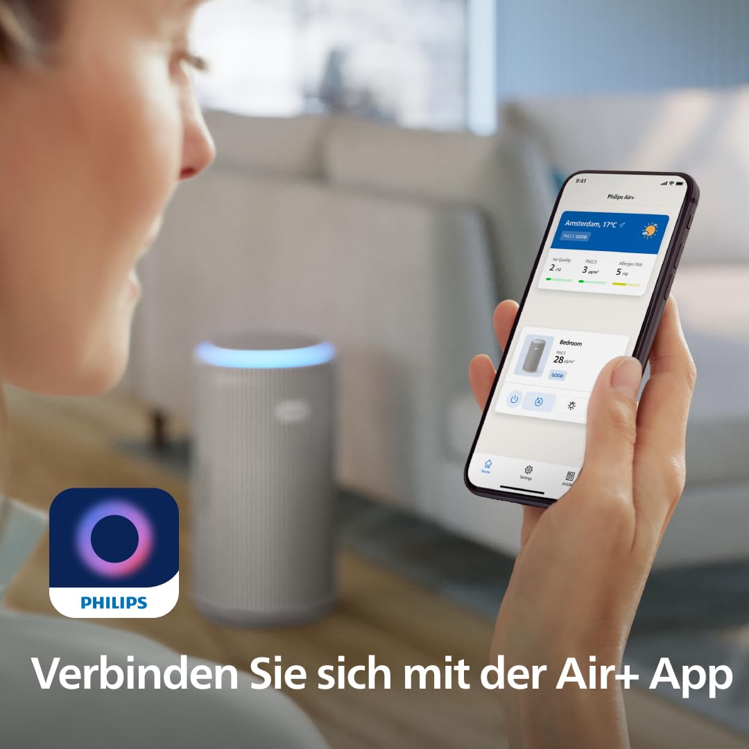Philips PureProtect 3200 Serie: Intelligenter Luftreiniger, HEPA- und Aktivkohlefilter, CADR 500 m³/h für 130 m², besonders leise und energieeffizient, erfasst 99,97% Allergene (AC3210/12)