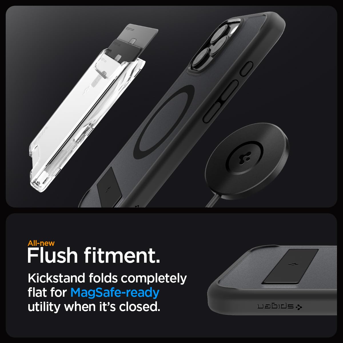 Spigen [All-in-One Ständer für iPhone 16 Pro Hülle Ultra Hybrid S MagFit für MagSafe [Verbesserte Magnestärke] Stoßfest Kratzfest Handyhülle Case -Frost Black