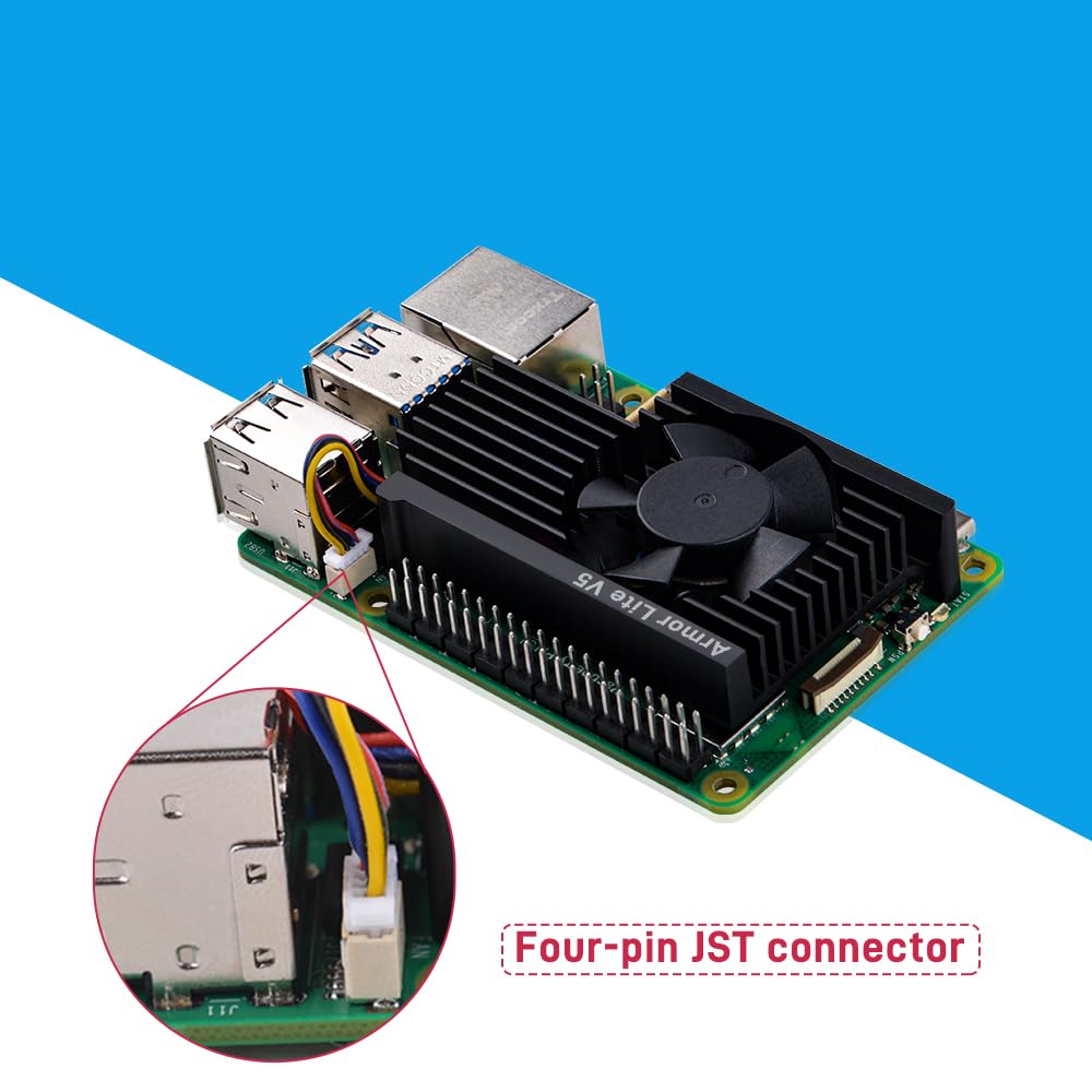 GeeekPi Aktiver Kühler für Raspberry Pi 5, Raspberry Pi 5 Armor Lite V5 Kühler mit PWM Lüfter, Aluminum Kühlkörper für Raspberry Pi 5 4GB/8GB