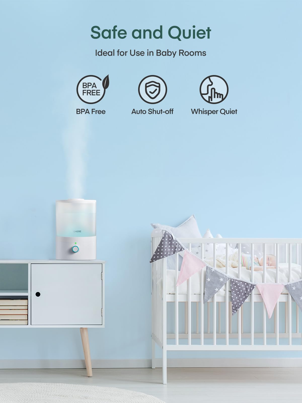 FOHERE Luftbefeuchter für Schlafzimmer, 3.2L Top Fill Cool Mist Ultraschall-Luftbefeuchter für Babys Zimmer und Pflanzen, 2-IN-1 Ätherisches Öl Diffusor mit 7-Farben Licht, BPA-Frei, Leise, Weiß