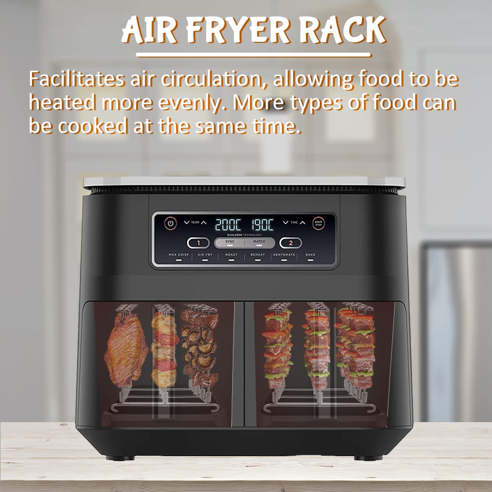 2x Edelstahl Heißluftfritteuse Spießen Grillrost für Ninja Foodi AF300EU AF400EU, Vertikaler Spieß Rack Set - Gestell, Dual Zone Air Fryer