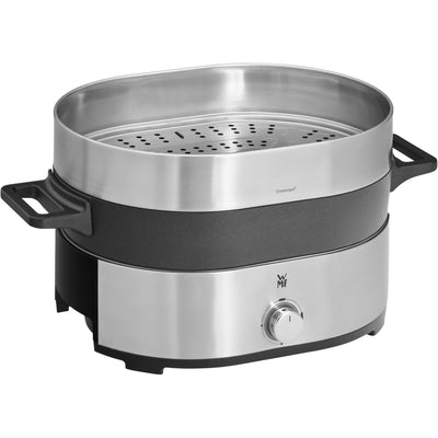 WMF Lono Hot Pot & Dampfgarer elektrisch 3,6l, chinesisches Fondue für 6 Personen, elektrische Dampfgarer, Dampfaufsatz für Dim Sum, Bao, Garkörbchen, 1700W, edelstahl matt