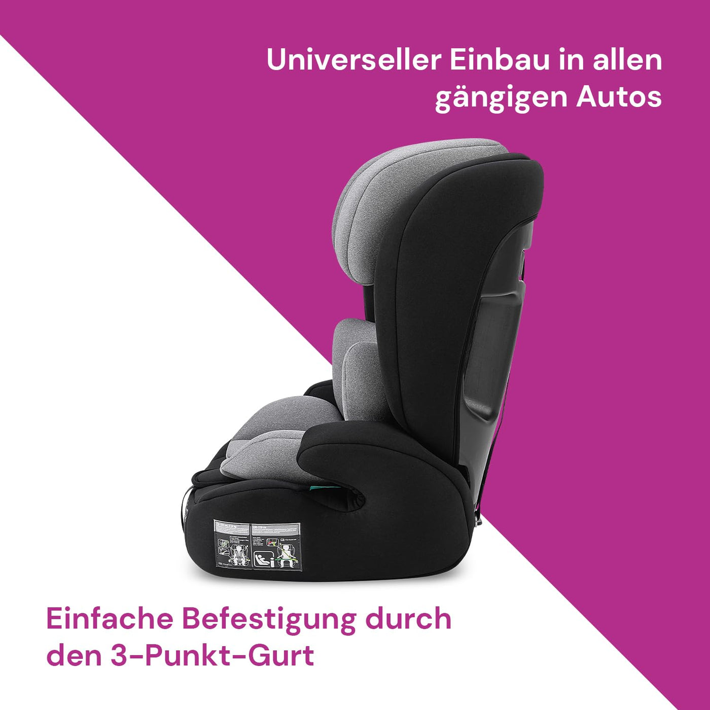 Booboo Safety Berlin, i-Size Kindersitz ohne Isofix ab 1 Jahr, Autositz von 76 bis 150 cm, mitwachsend - Black Grey