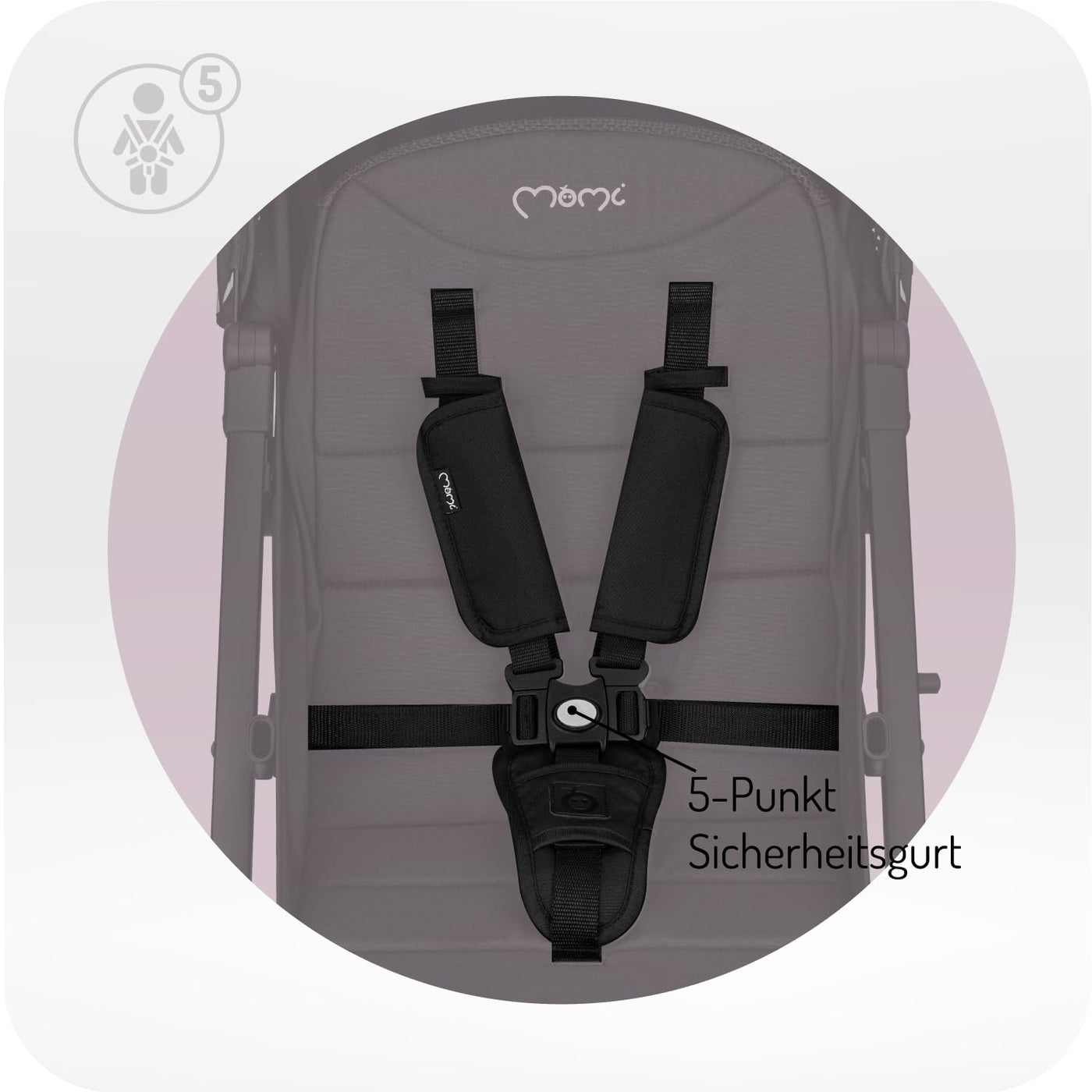 MOMI ESTELLE Kinderwagen für Kinder ab 6 Monat bis zu max. Körpergewicht von 15 kg, H105 x B51 x T75 cm, klappbar auf die Maße H65 x B51 x T21 cm, Gewicht 7,5 kg, 5-Punkt-Sicherheitsgurt