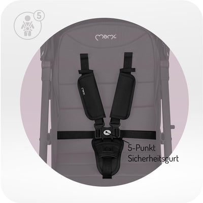 MOMI ESTELLE Kinderwagen für Kinder ab 6 Monat bis zu max. Körpergewicht von 15 kg, H105 x B51 x T75 cm, klappbar auf die Maße H65 x B51 x T21 cm, Gewicht 7,5 kg, 5-Punkt-Sicherheitsgurt