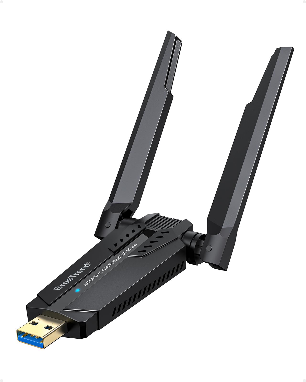 BrosTrend WiFi 6E USB WLAN Stick für PC, AXE5400 WLAN Adapter PC Hohe Reichweite, Tri-Band 6GHz / 5GHz / 2,4GHz WLAN Antenne PC, WLAN Empfänger WiFi 6 WLAN USB, WPA3, MU-MIMO, NUR für Windows 11/10