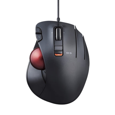 ELECOM EX-G Trackball-Maus, kabelgebunden, Daumensteuerung, ergonomisches Design, 5-Tasten-Funktion mit reibungslosem Tracking, ergonomisches Design, optischer Gaming-Sensor, glatter roter Ball,