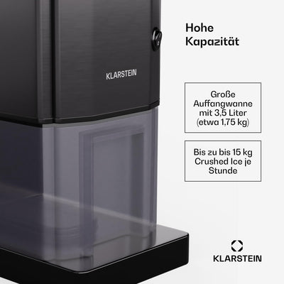 Klarstein Crushed-Ice-Maschine - Edelstahl, 15 kg/h, 3,5 L Behälter, Sicherheitsschalter, Saugnapf-Füße, Einfache Reinigung, Ideal für Partys