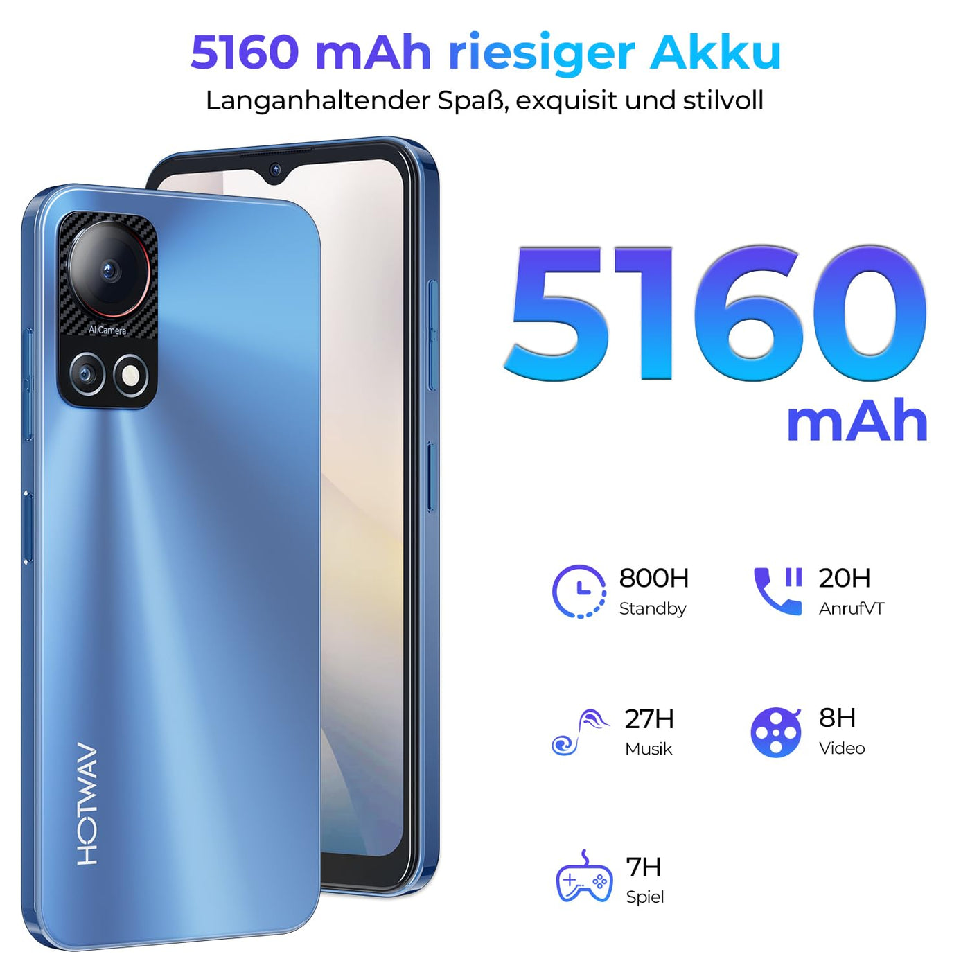 HOTWAV Note 13 Smartphone Ohne Vertrag, 5160mAh Octa Core 8GB+128GB/1TB Erweiterbar, 90Hz 6.6" HD+ Display Android 13 Günstig Smartphone 4G, 50MP Kamera Face ID Simlockfreie Handys, GPS, Fingerabdruck