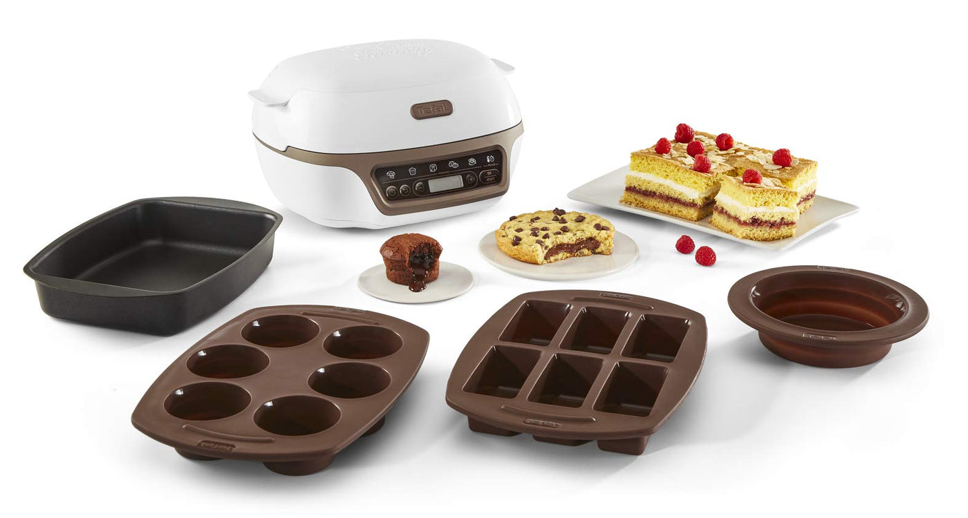 Tefal Kuchenmaschine, 5 automatische Programme zur Einstellung, 1 manueller Modus, 3 flexible Formen, 1 große Backform aus beschichtetem Stahl, kompatibel mit Crispybake, Cake Factory + KD802112