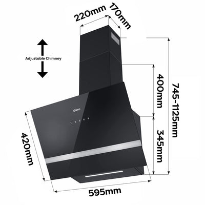 CIARRA CBCB6736H A+++ Dunstabzugshaube 60cm Umluft Kopffreie Schräghaube 650m³/h Touch Control 4 Stufen Booster Abluft Dunstabzug CBCF003 Kohlefilter Abzugshaube Schwarz