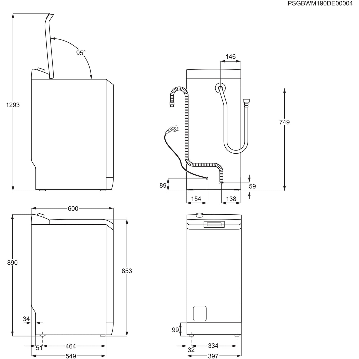 AEG LTR6A61260 Waschmaschine Toplader / Serie 6000 mit ProSense / 6,0 kg / Leise / Mengenautomatik / Nachlegefunktion / Wasserstopp / 1200 U/min