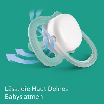 Philips Avent ultra air Schnuller - 4er Pack, BPA-freier, atmungsaktiver Schnuller für Babys von 0-6 Monaten, inklusive Transport- und Sterilisationsbox, grau/grün (Modell SCF085/65)