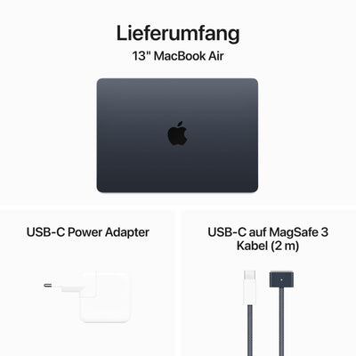 Apple 13" MacBook Air Laptop mit M3 Chip: 13,6" Liquid Retina Display, 24 GB gemeinsamer Arbeitsspeicher, 512 GB SSD Speicher, beleuchtete Tastatur, 1080p FaceTime HD Kamera, Mitternacht