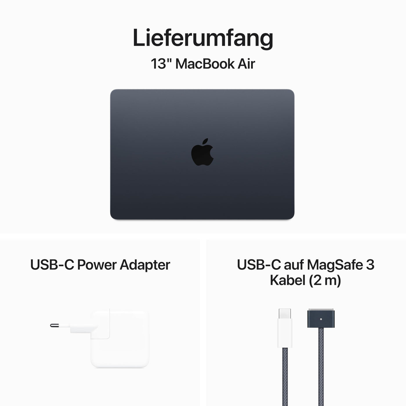 Apple 2024 13" MacBook Air Laptop mit M3 Chip: 13,6" Liquid Retina Display, 16 GB gemeinsamer Arbeitsspeicher, 512 GB SSD Speicher, beleuchtete Tastatur, 1080p FaceTime HD Kamera, Mitternacht