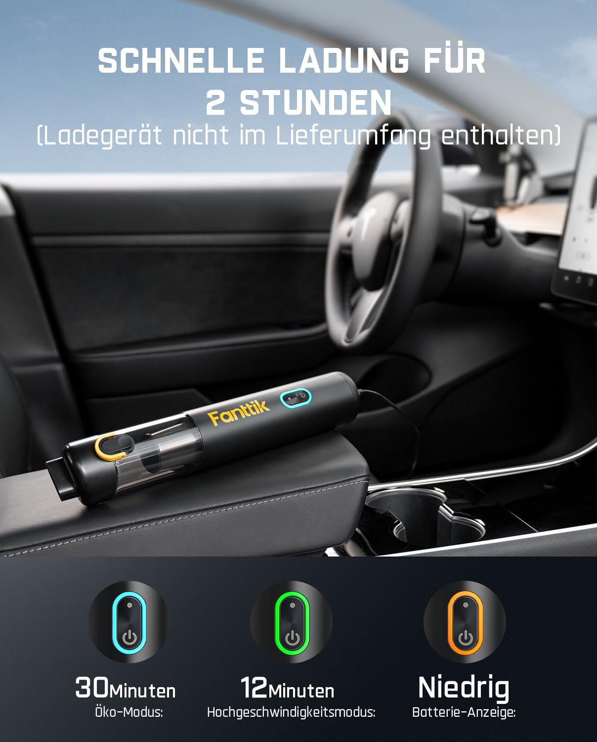 Fanttik Slim V8 Mate Akku-Autostaubsauger mit Hoher Leistung, 12000 Pa/30 AW, RobustClean™ Tragbarer Staubsauger mit flexiblem Schlauch und Haustierbürste für die Innenreinigung von Autos