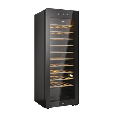 Haier HWS58GGH1 Weinklimaschrank 50 SERIE 3 / Anzahl Flaschen max. 58/1 Zone/WiFi & hOn-App/Vibrationsarmer Kompressor/UV-undurchlässige Glastür / 10 Holzablagen/LED-Beleuchtung