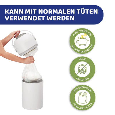 Chicco Windeleimer Odour Off; geruchsdichtes System, platzsparender Windeleimer mit Deckel, einfach zu benutzen und zu reinigen, funktioniert mit herkömmlichen Tüten