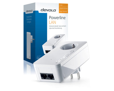 devolo LAN Powerline Adapter, dLAN 550 duo+ Erweiterungsadapter -bis zu 500 Mbit/s, Powerlan Adapter, LAN Steckdose, 2x LAN Anschluss, weiß