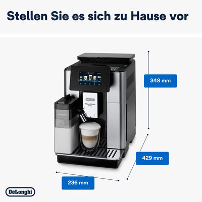 De'Longhi PrimaDonna Soul Perfetto ECAM 612.55.SB Kaffeevollautomat mit LatteCrema Milchsystem und Bean Adapt Technologie, 18 Rezepte, mit Farbdisplay- App-Steuerung, Silber/Schwarz