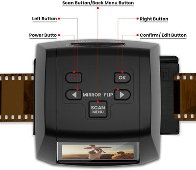 Digitaler Mini-Scanner für Filme und Dias, konvertiert Negative und Dias aus 35 mm, 126, 110, Super 8 und 8 mm Filmen in 22-Megapixel-JPEG-Bilder, 2,4-Zoll-LCD-Bildschirm