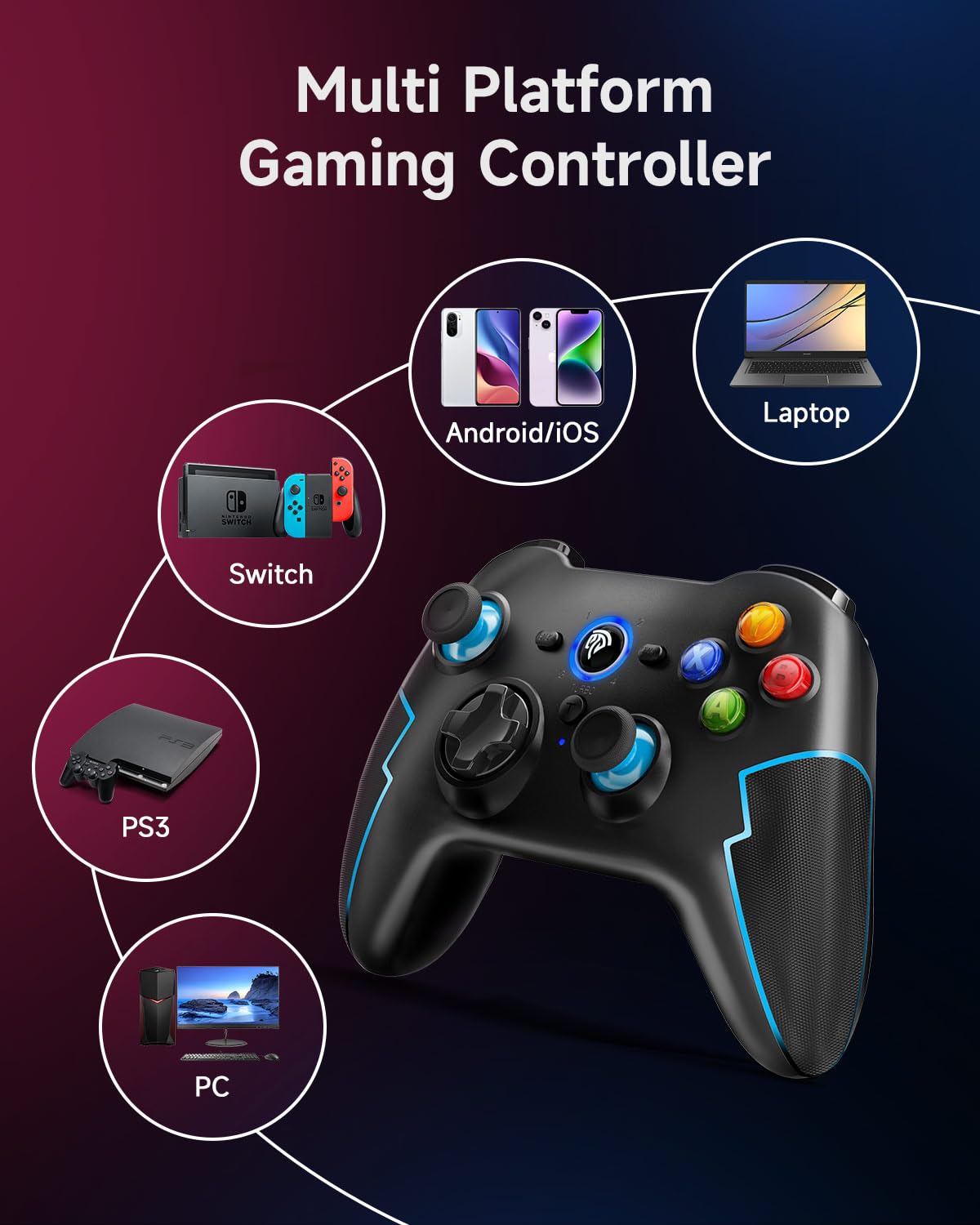 EasySMX PC Gamepad, Wireless Controller, Gaming Controller für PS3/PC(Windows XP/7/8/8.1/10/11)/Android TV-Box, Vista,Switch…