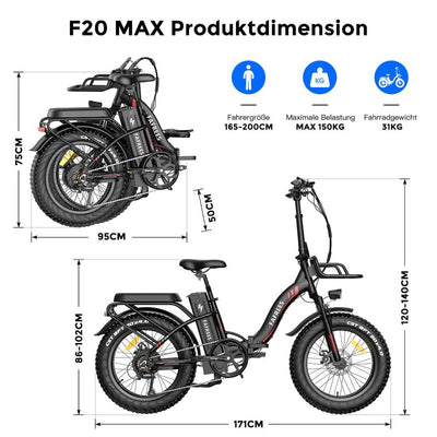 Fafrees F20 Max Elektrofahrräder, Klapprad Elektrofahrrad für Damen und Herren, 20 Zoll E-Fahrrad mit Abnehmbarer 48V22.5Ah Akku, 25km/h, Ebike Max Reichweite 120 km, Schwarz