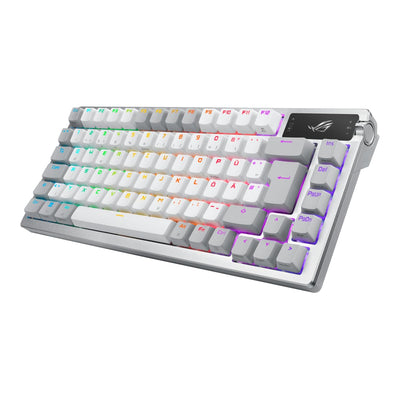 ASUS ROG Azoth White RGB Gaming-Tastatur (QWERTZ Layout, 75% Tastaturformfaktor, mechanische ROG NX-Switches, OLED-Display, Wireless mit Bluetooth, 2,4-GHz-RF, USB, Windows und MacOS-Modus, weiß)