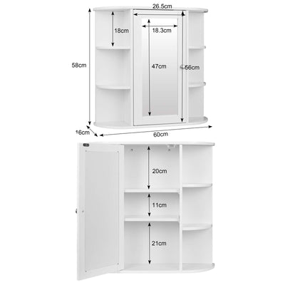 eSituro Spiegelschrank Badspiegel Hängeschrank mit Türen Wandschrank Badschrank, Weiß, BxHxT ca: 60x58x16cm