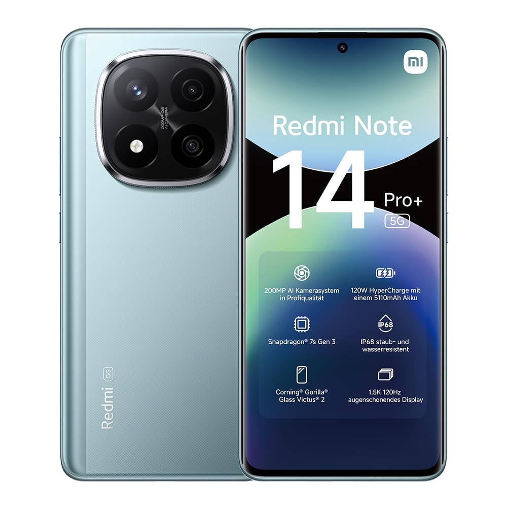 Xiaomi Redmi Note 14 Pro+ 5G Smartphone, 12 + 512GB, Purple, 200MP professionelle AI-Kamera, IP68, 120W HyperCharge, AI-Funktionen (kein Ladegerät enthalten)