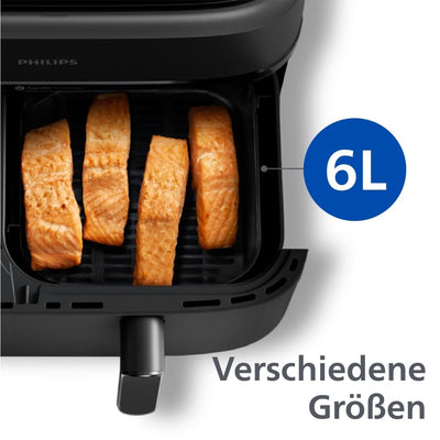 Philips Dual Basket Airfryer 3000-Serie, 9L, 2 Schubladen, Synch-Funktion, Rapid Air Technologie, Vielseitige Große Heißluftfriteuse, 90% Weniger Fett und Energiesparend, HomeID-App (NA350/00)