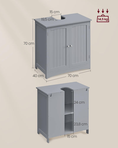 VASAGLE Waschbeckenunterschrank, Unterschrank, Waschtischunterschrank, Badezimmerschrank mit 2 Türen, verstellbare Ablage, viel Stauraum, modern, 40 x 70 x 70 cm, Taubengrau BBC011G01