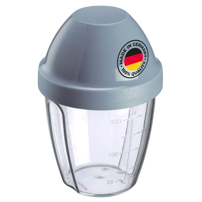 Westmark Schüttelbecher – Dressingshaker mit herausnehmbarer Mixscheibe, Fassungsvermögen: 0,25 l, Höhe: 12,8 cm, Kunststoff, BPA-freier Mixbecher (Klar/Blau)