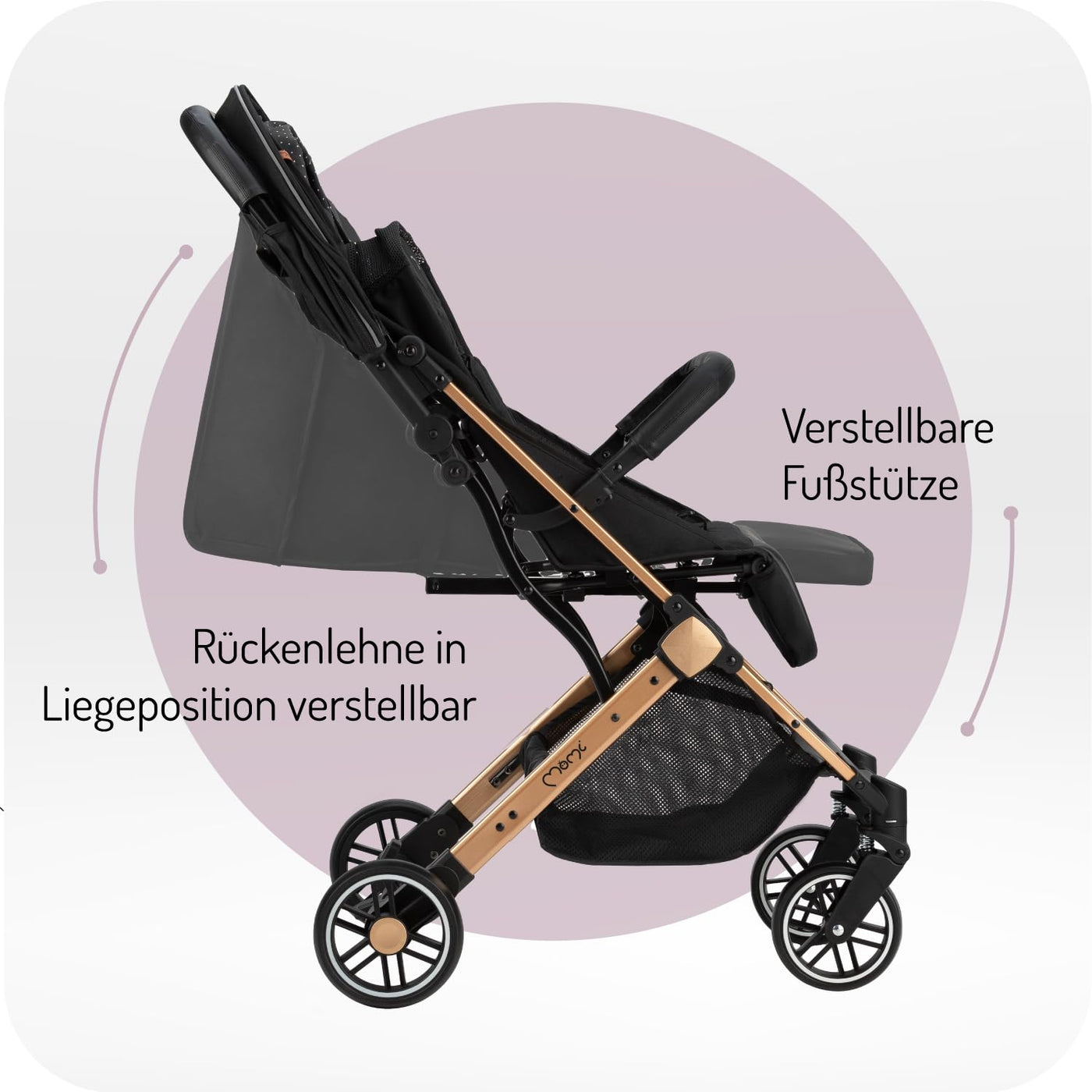 MOMI ESTELLE Kinderwagen für Kinder ab 6 Monat bis zu max. Körpergewicht von 15 kg, H105 x B51 x T75 cm, klappbar auf die Maße H65 x B51 x T21 cm, Gewicht 7,5 kg, 5-Punkt-Sicherheitsgurt