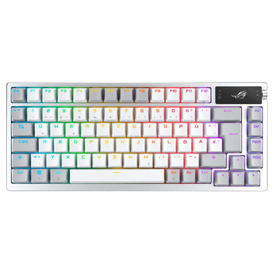 ASUS ROG Azoth White RGB Gaming-Tastatur (QWERTZ Layout, 75% Tastaturformfaktor, mechanische ROG NX-Switches, OLED-Display, Wireless mit Bluetooth, 2,4-GHz-RF, USB, Windows und MacOS-Modus, weiß)