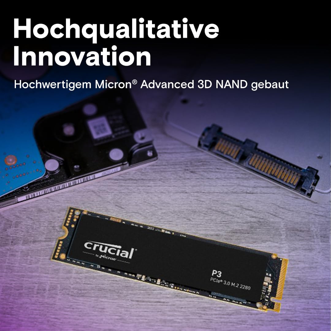 Crucial P3 500GB M.2 PCIe Gen3 NVMe Interne SSD, Bis zu 3500MB/s - CT500P3SSD8, Festkörper-Laufwerk