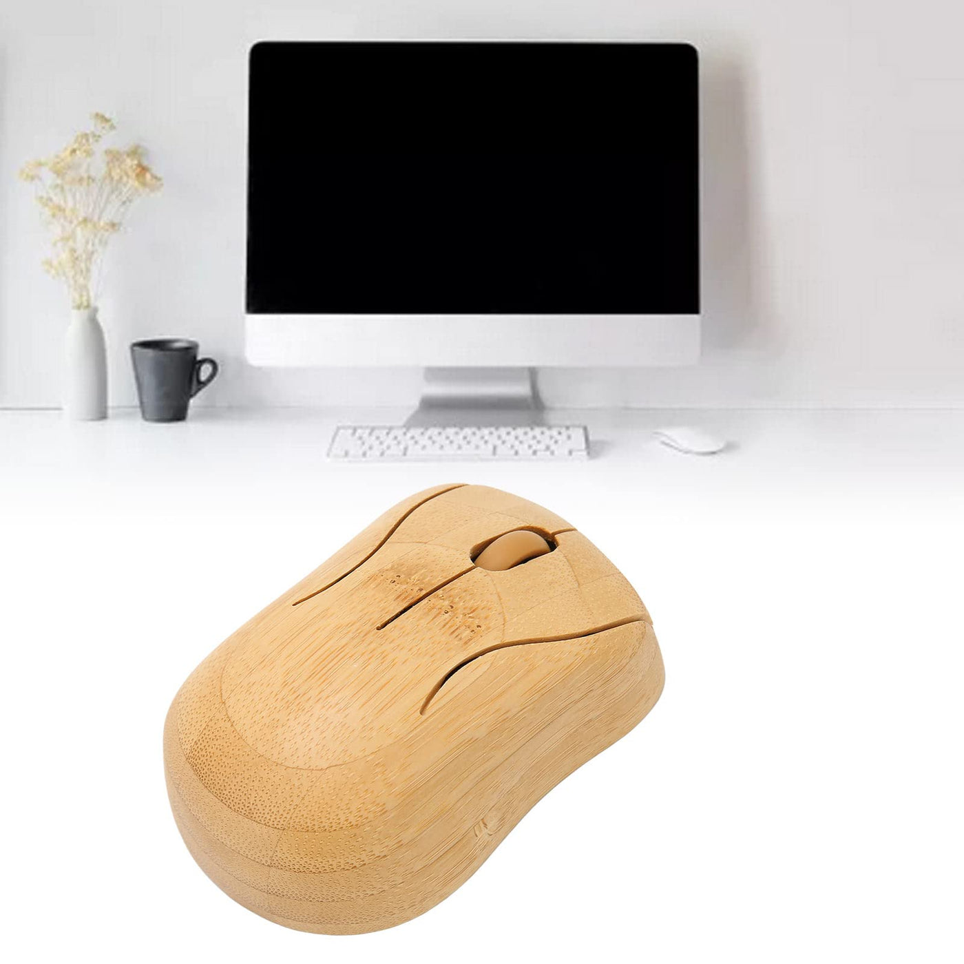 Ensemble clavier et souris Vikye, appareils sans fil pour ordinateur en bambou Plug and Play sans fil 2,4 GHz, appareils de contrôle d'ordinateur en bois à connexion sans fil pour bureau (souris)