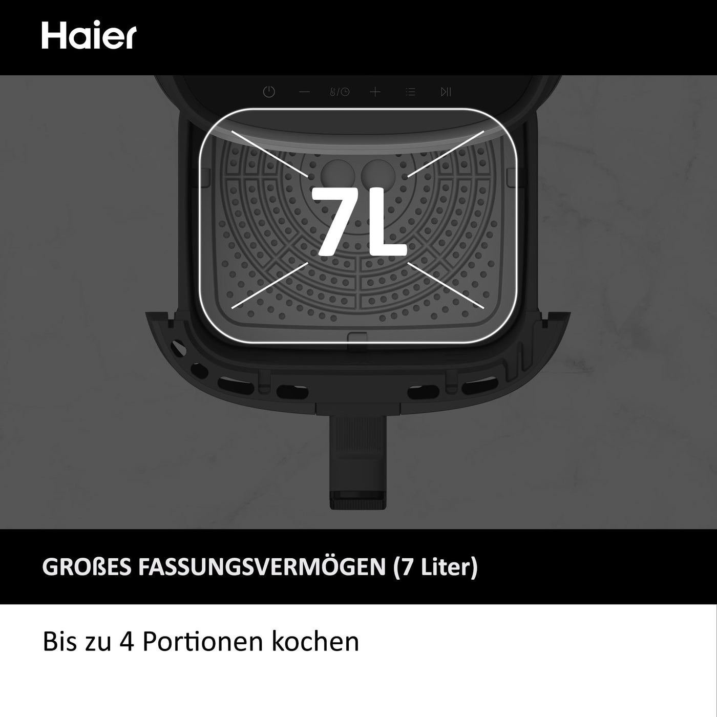 Haier Heißluftfritteuse mit Glasfenster I Airfryer mit 9 Programmen & 7 Liter Fassungsvermögen I 1700W Fryer mit LED Display I Fritteuse Heißluft ohne Fett I spülmaschinenfest [Serie 5 - HAF5TWA]