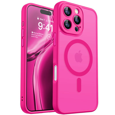 CANSHN für iPhone 16 Pro Max Hülle mit Kameraschutz für Magsafe (TOP Militärschutz & Magnetkraft) Extrem Haltbarkeit Hülle iPhone 16 Pro Max Case Stoßfest, Leuchtend Rosa