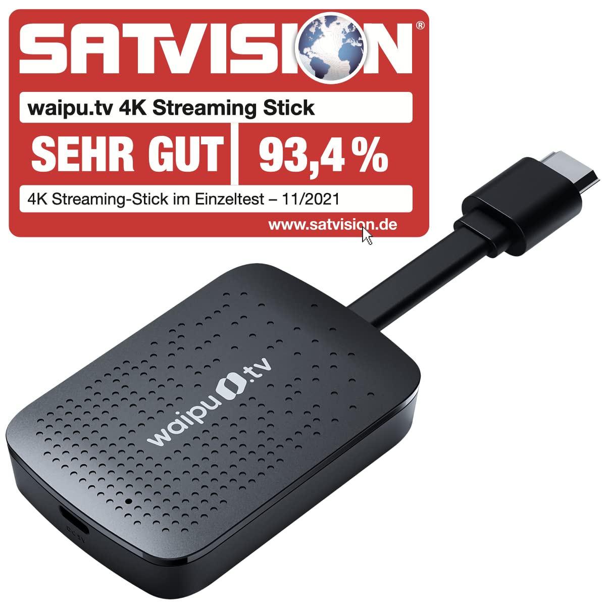 waipu.tv 4K Stick | Inkl. Fernbedienung mit Schnellwahltasten (mit TV-Steuerungstasten) | Fernsehen über WLAN | HDMI | 4K | HDR